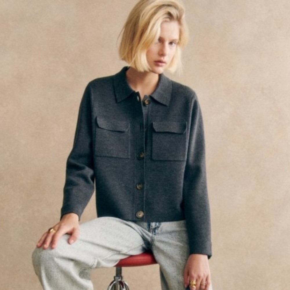 Sezane Betty Grey Cardigan Merino Wool